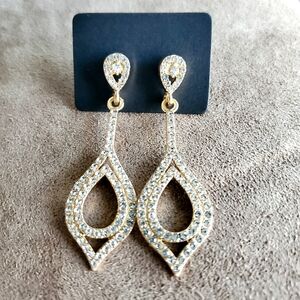D'Bello Shimmering Goldtone CZ Stacked Dangle Earrings